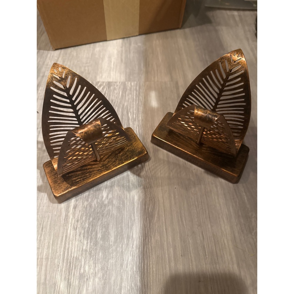 Set of 2 Brass Leaf Napkin Holders Bronze Metal Table Decor